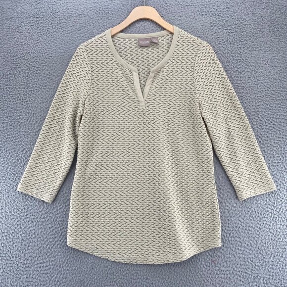 Chicos Top Womens 0 US Small Beige Textured Knit 3/4 Sleeves Pullover Stretch - Picture 1 of 10
